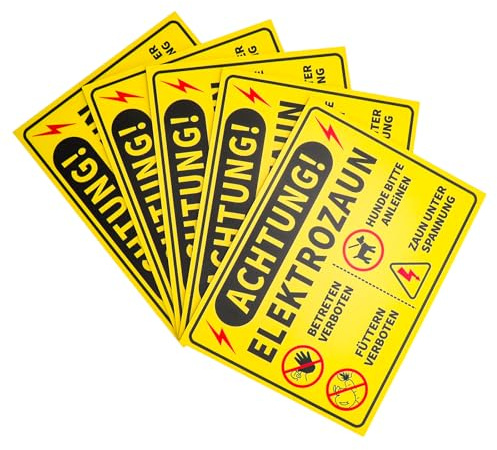 5 Pezzi Cartello Attenzione Recinto Elettrico,Cartelli Segnaletici in PVC 20x15cm 3 mm di plastica con Adesivi Inclusi Cartello di Avvertimento Resistente UV per Campi Fattorie Proprietà Private