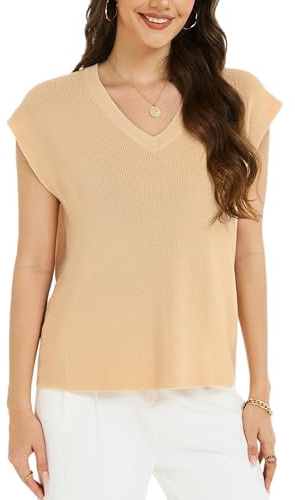 Camiseta de Punto Mujer Suéter Ligero Básico Jersey con Cuello V Manga Corta Blusa Verano Elegante Moda Top Primavera Túnica Casual