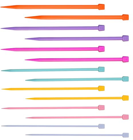14Pcs Short Knitting Needle Set, 25cm Long Kids Knitting Starter Kit, 4.0mm to 10mm Plastic Single Pointed Knitting Needles for Beginners, Yarn Knitting Craft Supplies