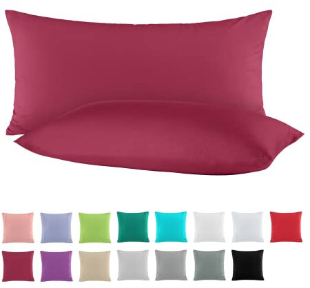 BaSaTex Doppelpack Baumwolle Renforcé Kissenbezug 40x80 cm | Kissenbezüge aus 100% Baumwolle | Kissenhüllen in Bordeaux Dunkelrot