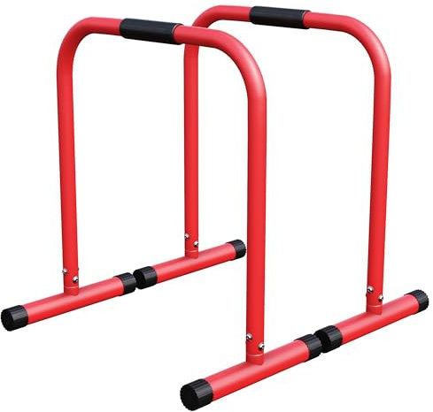 GORILLA SPORTS® Barres Parallèles - Paire, Hauteur 73 cm, Charge Max 200kg, Acier Haute, Noir/Bleu/Rouge - Station de Dip Parallettes, Dips Stand, Calisthenics, Push Up Bars, Musculation, Fitness, Gym