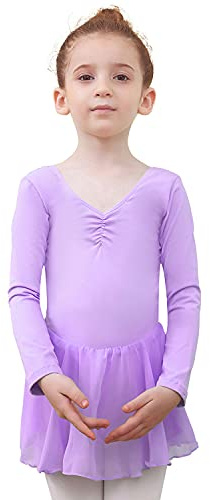Tancefair Ropa de Ballet para Niñas Vestido de Ballet Maillot de Danza Manga Larga Gimnasia Leotardo Algodón Body Clásico de Baile con Falda de Gasa