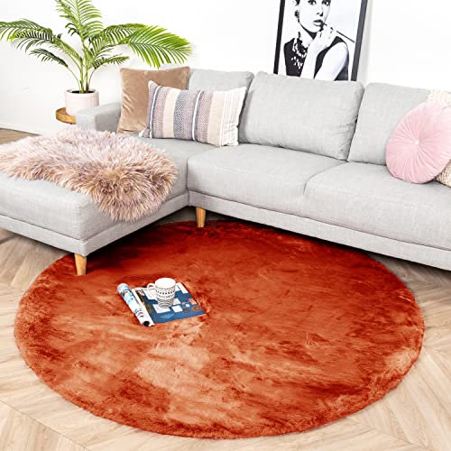 FRAAI Hochflor Teppich Rund - Comfy Supreme Terracotta Ø 80cm - Shaggy, Einfarbig - Wohnzimmer, Schlafzimmer - Fellteppich - Rug