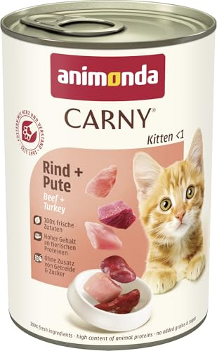 Carny Nourriture Humide pour Chatons au Bœuf + Dinde (12 x 400 g) - Sans Céréales ni Sucre - Animonda pour Chatons en Croissance jusqu'à 1 An - Avec Ingrédients Frais