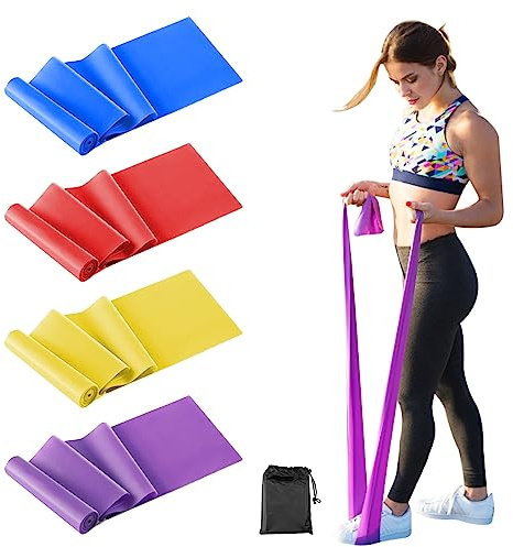 Relota Set di 4 Elastici Fitness, 4 Livelli di Resistenza Fasce Elastiche Fitness per Donne o Uomini, Banda Elastica per Allenamento di Forza, Pilates, Fisioterapia, Yoga