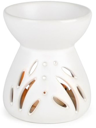LALAGO Duftlampe aus Keramik, Duftlicht mit der Candle Löffel, Trichtermodell Ätherische Ölbrenner Wachsschmelzbrenner Duftwachs Lampe Aroma-Diffusor Kerzenbrenner(Weiß)