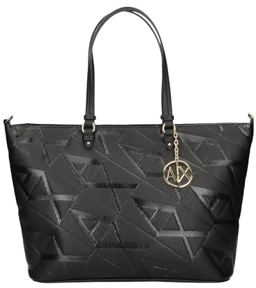 Emporio Armani Mittelgroße Einkaufstasche mit zentraler Schnalle, Schwarz/Schwarz, Schwarz/Schwarz, Einheitsgröße, Mittelgroße Einkaufstasche mit zentraler Schnalle