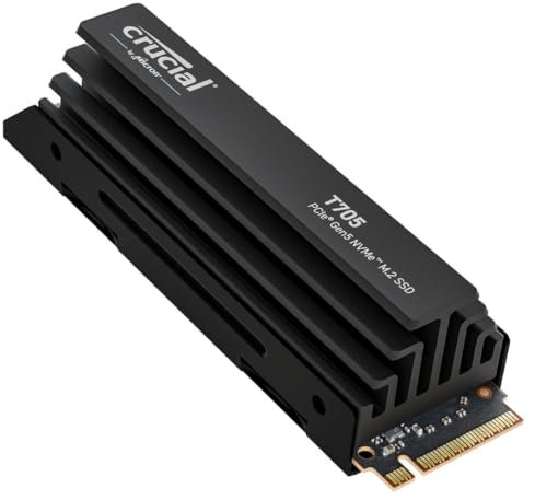 Crucial T705 2TB SSD PCIe Gen5 NVMe M.2 Internal Gaming SSD with Premium Heatsink, Up to 14,500MB/s, Microsoft DirectStorage, PCIe 4.0 Backwards Compatible, Solid State Drive - CT2000T705SSD5
