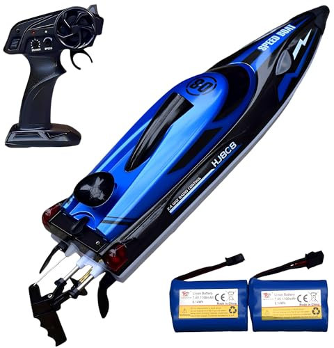XDJXWJN 14 Inch Big RC Boat Remote Control Boat for Kids and Adults, 25 KPH Fast RC Speed Boat with Two 1100mAh Batteries, Waterproof Toy Boats for Lakes Pools & River