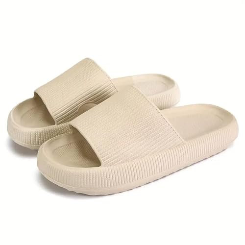 Badelatschen Damen | Gästehausschuhe | Flip Flops Herren und Damen | Badeschlappen mit Anti-Rutsch-Beschichtung – Wasserdichte, ergonomische Hausschuhe für alle Jahreszeiten | FLIPSY (beige, 36/37)
