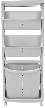 Cesto para la colada, 4 compartimentos, cestas de lavandería portátil, cesta de ropa de plástico con ruedas, cestas para guardar ropa sucia, mantas, edredones, etc., 43 x 29 x 115,5 cm (gris)