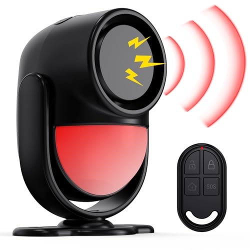 Panamalar Sensore di Movimento Allarme, Rilevatore di Movimento PIR 125dB con Telecomando/110°Angolo/2 Suoni, Sistema di Allarme Domestico Senza Fili per Casa Garage Furgone Ufficio(Batteria Inclusa)