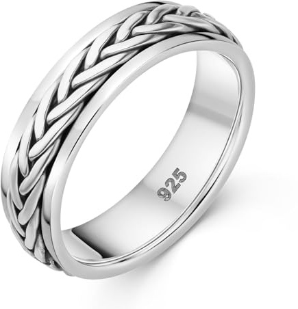 MATERIA Anxiety Ring Damen Silber 925 - Anti Stress Damenring mit Flechtmuster SR-61-54