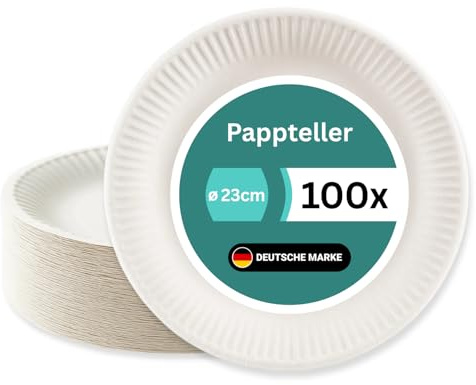 TG-GENT Pappteller 100 Stück - 23cm | weiß | Stabile Pappteller - Einwegteller für Partys und Grillfeste