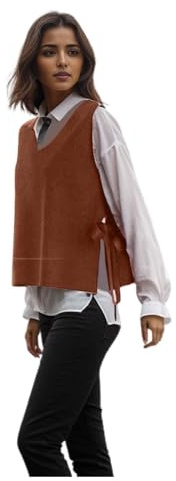 Maglioni senza maniche da donna pullover maglione gilet con scollo a V gilet lavorato a maglia cardigan all'uncinetto gilet lavorato a maglia tinta unita canotta gilet con cravatta laterale eleganti