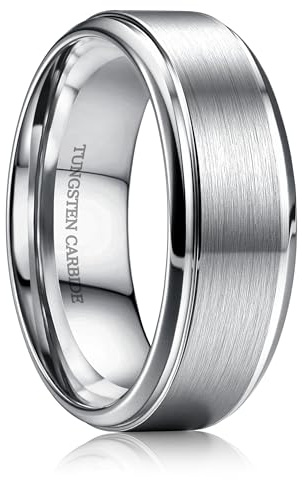 CASSIECA Bague Homme Femme Tungstène 8mm, Alliance Homme Bagues Anneau de Mariage/Fiançailles/d'Amitié/Bague Qualité Argent Bijoux de Mode, Taille 62(19.7)