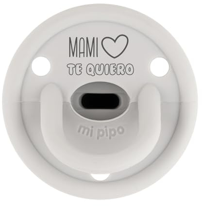 Mi Pipo - Chupete Personalizado Divertido Gummy | Chupete Bebe Silicona, Tetina Fisiologica, 0-36 Meses | Personalizado con Frase, Suave, Cómodo | Seguro, Libre BPA, Fácil de Limpiar | Gris