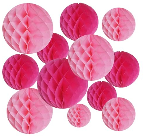 Etfrekfa Rosa Papier Wabenbälle Geburtstag Dekoration, 12 Stück Seidenpompons Set, Hochzeit Deko, für Gartenparty Deko, Babyparty, Baby Shower