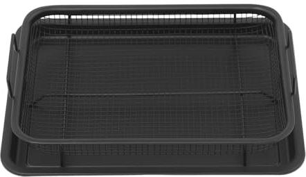Rejilla para cesta de barbacoa, rejilla para horno, 28,5 x 21 cm, cesta de acero al carbono, antiadherente, para hornear y patatas fritas crujientes, color negro