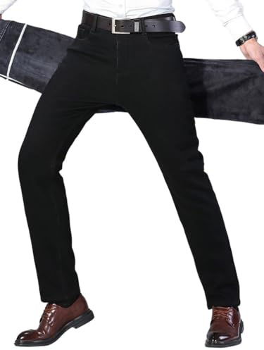 Oanviso Jeans Homme Hiver Chaud Doublure Polaire Thermique Pantalons en Denim Lâche Vintage Jean Business Jambe Large Pants de Costume A Noir L