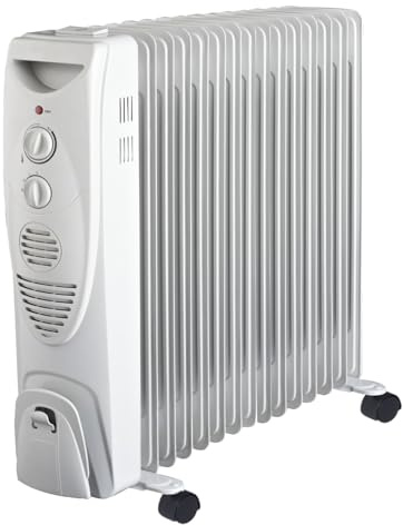 Ölradiator 2000W / 2500W | Mobiler Heizkörper mit Thermostat & 3 Heizstufen | Energiesparender Radiator auf Rollen | Überhitzungsschutz & Kontrollleuchte, Weiß (15-gliedrig, 2500, Watt, 230, Volt)