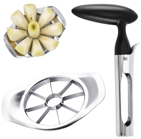 argtnayk 2 Piezas Descorazonador de Manzanas y Cortador Manzana de Acero Inoxidable, Mango Antideslizante, Hoja Dentada, Herramienta para Preparar Manzanas y Frutas en la Cocina