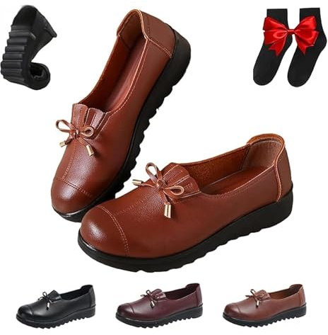 Mocasines cómodos sin cordones para mujer, mocasines ortopédicos de cuero transpirable con lazo, suela suave antideslizante, zapatos planos para conducir, Brown, 38 EU