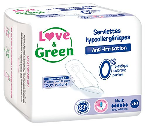 Love & Green Serviettes Hypoallergéniques Nuit 10 Serviettes
