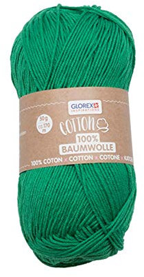 Glorex 5 1004 12 - Cotton 100 % Baumwolle, vielseitig einsetzbar zum Stricken, Häkeln und Basteln, sehr gute Qualität, weich und waschbar, 50 g, ca. 170 m, grün