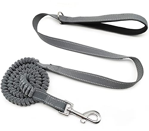YUCFOREN 5-7FT Reflective Bungee Dog Leash, No Pull for Shock Absorption Nylon Elastic Walking Leash for Small Medium Dogs/Cats Grey