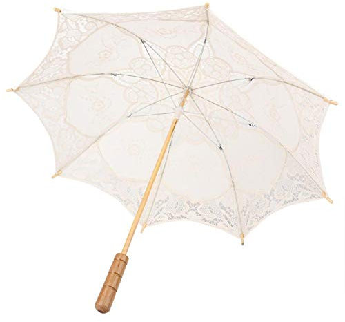 AYNEFY Brautschirm, Spitzenschirm, Sonnenschirm, Vintage-Hochzeit, Brautschirm, Brautspitze, Baumwolle, Regenschirm für Hochzeitsfeiern, Tanzen, Fotografie, Requisite(Beige large)