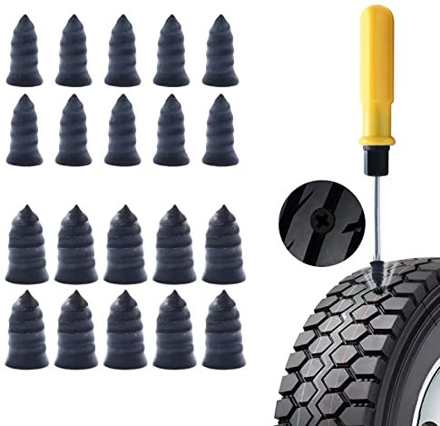MAIXINNEW 20 Stück Vakuum Reifen Reparatur Nagel, Reifenreparatur Gumminagel mit Schraubendreher für Auto, Motorrad, Fahrrad, Geländewagen