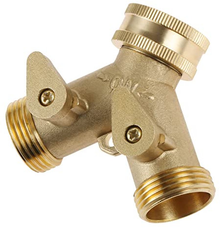 DRELD 3/4 Tap Y Splitter, Brass Tap Manifold 2 Way Garden Hose Connector with Valves and Rubbers for Outdoor, Garden, Courtyard, Lawn, Kitchen, Bathroom Standard Faucet (3/4 Y)