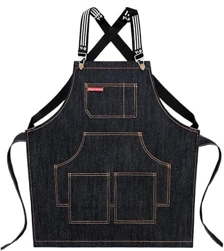 AUGUSE Delantal de Trabajo, Delantales portaherramientas Delantal Vaquero Hombres Mujeres Restaurante Flor Trabajo Barista Leche Café Peluquería Chef Belleza Uñas Estudios Uniforme (Color : D)