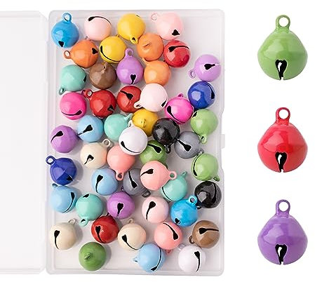 FRUHLING 50pcs Glöckchen zum Basteln Bunte Metallglöckchen Weihnachtsglöckchen Glöckchen Schellen Bastelglocken für Weihnachtsdekoration DIY Handwerk Haustier Glocken 14mm