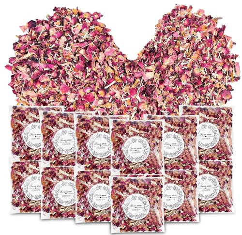 Magrimaxio 12 Paquets Petale de Rose, Confettis Mariage 120g, Petales de Rose Naturelles, Confettis de Mariage Biodegradables, Pétales de Fleurs Séchées pour Fête Célébrations Décoration