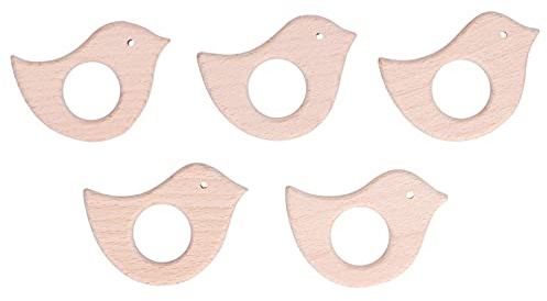 Anneau De Dentition Bois 5 Pièces, Anneau De Dentition En Bois Naturel En Forme D'oiseau Jouet De Dentition Pour Bébé Soulagement de la Douleur Jouets De Dentition En Bois Bricolage Pendentif Brico