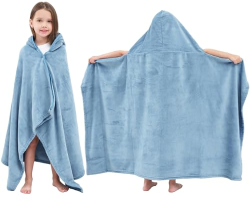 Hiturbo Kids Hooded Bath Towel: Soft Plush Pool Beach Fleece Towel Blanket - 50x30 Toddler Towels Wrap for Boys Girls 3-12 Years (Blue)