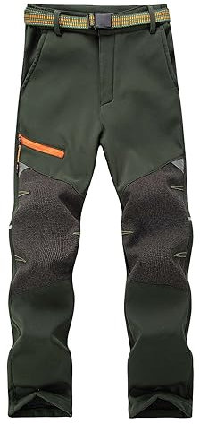 Echinodon Kinder Softshellhose Gefütterte Outdoorhose Jungen Mädchen Hose Winddicht Wasserabweisend Wanderhose Armeegrün S