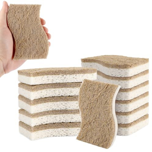 FWEEK 12 spugne da cucina sostenibili, naturali, riutilizzabili, biodegradabili, in spugna ecologica per stoviglie, pentole, ciotole, piatti
