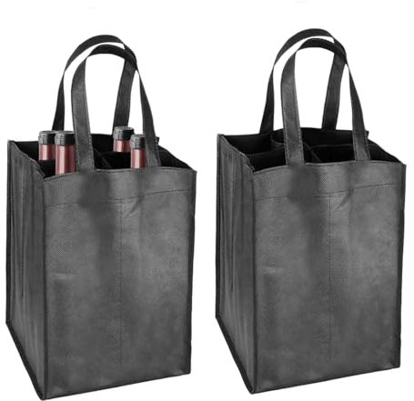INBOLM Bottle Carrier,2PCS Wine Bottle Bag for 4 Bottles, Reusable Compartment Wine Bottle Holder Bag with Carry Handle for Storing Carrying Wine Beer Champagne(31 X 18 X 18cm)【4 Squares】