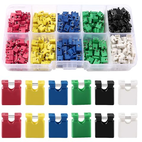 VooGenzek 600 Pièces 6 Couleurs 2.54mm Jumper Caps Circuit Jumper Cap, Capuchons de 2.54mm pour Circuit Imprimé, 2 broches capuchons Court-circuit, 2.54mm Capuchons pour Circuit, pour Arduino Circuit