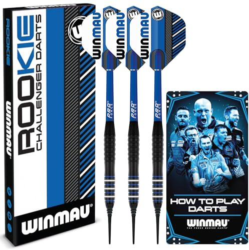 WINMAU Rookie Blue Softip (Embouts en plastique) Ensemble de fléchettes en laiton | Ensembles simples ou multiples | Comprend ailettes et tiges (tiges) | Livret exclusif sur les fléchettes | Bleu