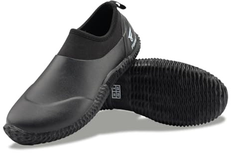 8 Fans Men's Garden Shoes Waterproof Rain Boots Neoprene Muck Mud Shoes with Memory Foam Insoles for Gardening, Farming（Black Size8）