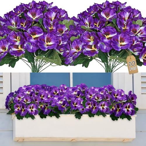 SOMYTING 10 buntar konstgjorda blommor som äkta balkong konstgjorda blommor (lila) | Utomhus UV-resistent väderbeständig konstgjorda balkongväxter balkongblommor för hus fönsterbräda bröllopsdekor