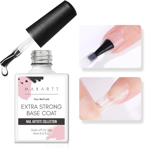 Makartt Super stark Base Coat - Transparenter UV Gel Nagellack Unterlack, Schnelltrocknend, Langer Halt, Stärkung der Nägel für Empfindliche & Rissige Nägel, Nail Art, 15ml