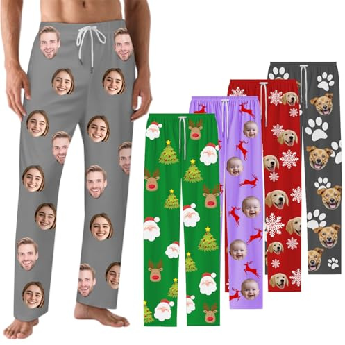 BEXOA Personalised Pyjama Pants with Face Photo - Custom Pajama Pants PJ Pant Bottoms Christmas Pyjama Gifts for Lover Men Women (Funny)