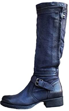 KUIH Womens Boots 2024 Clearance,British Knight Boots Zipper Low Heels Wellies Leather Waterproof Boot Slim Calf Boots Ladies Working Booties Winter Boots Womens Plus Size 3-8