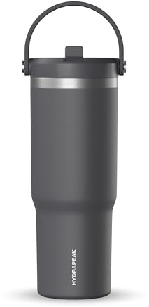 Hydrapeak Nomad Trinkbecher mit Griff und Trinkhalm-Deckel, auslaufsicher, doppelt isoliert, 950 ml, Edelstahl, Grau (Grey Matter)