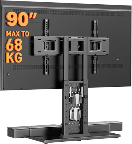 Perlegear TV-stativ med Pegboard-förvaring, svängbart TV-stativ för 42–90 tums TV upp till 150 pund med stort, höjdjusterbart TV-stativ, Max VESA 600 x 400 mm, PGTVS36
